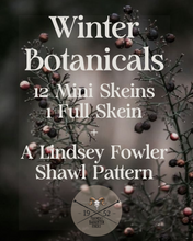 Load image into Gallery viewer, Promotional graphic for 'Winter Botanicals' yarn set with plant imagery