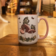 Load image into Gallery viewer, coffee mug with frogs sitting on mushrooms
