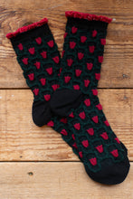 Load image into Gallery viewer, knit black and red flower socks