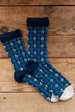 Load image into Gallery viewer, blue flower socks