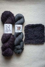 Load image into Gallery viewer, Two skeins of yarn and a knitted swatch on a neutral background