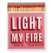 Load image into Gallery viewer, match box with the phrase "light my fire" written on it