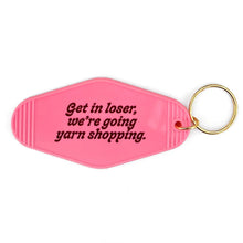 Load image into Gallery viewer, Pink keychain with black text on a white background