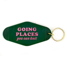 Load image into Gallery viewer, Green keychain with pink text on a white background