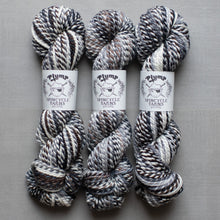 Load image into Gallery viewer, Three skeins of yarn with 'Plump Spincycle Yarns' labels on a gray background