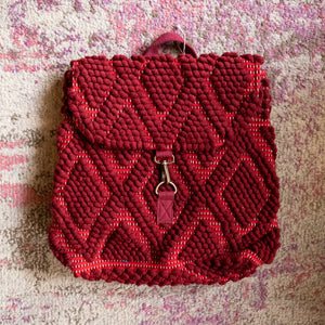 red knitted handbag