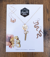 Load image into Gallery viewer, crafty bitch necklace with gold scissors 