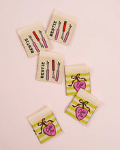 Load image into Gallery viewer, Set of six small cards with illustrations and text on a pink background