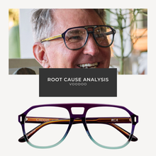 Load image into Gallery viewer, Man wearing glasses with a 'Root Cause Analysis Voodoo' text overlay, followed by a close-up of a pair of eyeglasses.