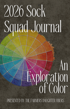 Load image into Gallery viewer, Cover of '2026 Sock Squad Journal' with a color wheel and text on a dark background