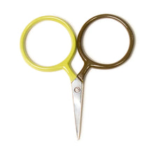 Load image into Gallery viewer, Pair of scissors with yellow and brown handles on a white background