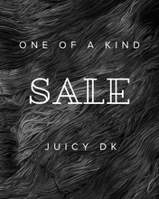 Load image into Gallery viewer, Text 'One of a Kind Sale' with 'Juicy DK' on a textured black and white background