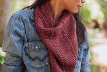 Load image into Gallery viewer, Person wearing a denim jacket and a maroon knitted scarf outdoors