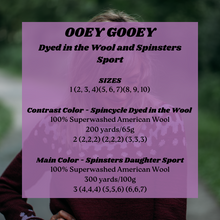 Load image into Gallery viewer, Purple label with text about yarn types and specifications on a blurred background