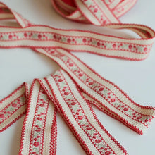 Load image into Gallery viewer, Decorative ribbon with red and green pattern on a white background