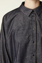 Load image into Gallery viewer, Close-up of a dark gray button-up shirt on a neutral background