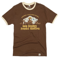 Brown t-shirt with Smokey Bear graphic and text on a white background