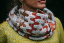 Load image into Gallery viewer, Person wearing a patterned scarf with a blurred background