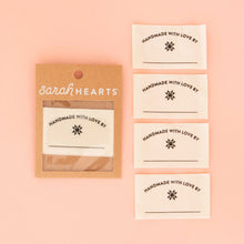 Load image into Gallery viewer, Packaging of &#39;sarah HEARTS&#39; branded labels on a pink background