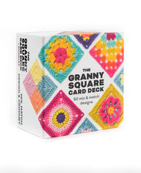 Colorful Granny Square card deck packaging on a white background