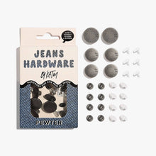Load image into Gallery viewer, Jeans Hardware by Katn packaging with pewter buttons and hardware on a white background