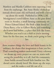 Load image into Gallery viewer, Text about Anne Shirley and her experiences in 'Anne of Green Gables' by L.M. Montgomery.