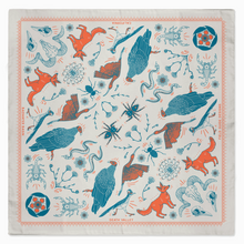 Load image into Gallery viewer, Patterned fabric with fox and bird design on a white background