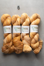 Load image into Gallery viewer, Four skeins of light brown yarn with labels on a gray background