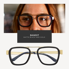 Load image into Gallery viewer, bandit matte black and gold glasses