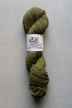 Load image into Gallery viewer, Green skein of yarn with a label on a gray background