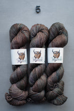 Load image into Gallery viewer, Three skeins of yarn with labels on a gray background