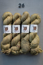 Load image into Gallery viewer, Five skeins of yarn with labels on a gray background