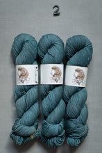 Load image into Gallery viewer, Three skeins of teal yarn with labels on a gray background