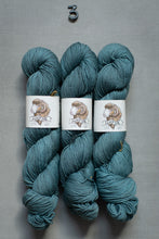 Load image into Gallery viewer, Three skeins of blue yarn with labels on a gray background
