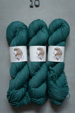 Load image into Gallery viewer, Three skeins of teal yarn with labels on a gray background