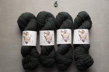 Load image into Gallery viewer, Four skeins of dark yarn with labels on a gray background