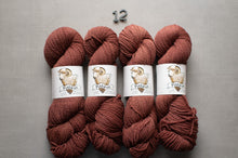 Load image into Gallery viewer, Four skeins of red yarn with labels on a gray background