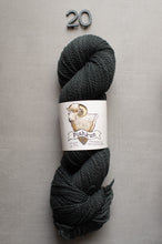 Load image into Gallery viewer, Dark gray skein of yarn with a label on a light gray background