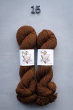 Load image into Gallery viewer, Two skeins of brown yarn with labels on a gray background