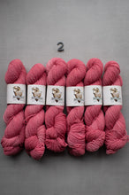 Load image into Gallery viewer, Six skeins of pink yarn with labels on a gray background