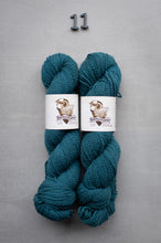 Load image into Gallery viewer, Two skeins of teal yarn with labels on a gray background