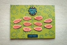 Load image into Gallery viewer, Set of colorful needlework on a green card with floral patterns