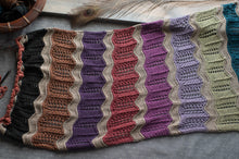 Load image into Gallery viewer, Colorful knitted blanket with wavy pattern on a textured surface