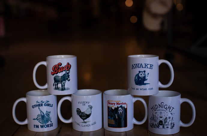 assortment of coffee mugs