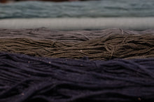 Load image into Gallery viewer, Close-up of dark blue and brown yarns with a blurred background