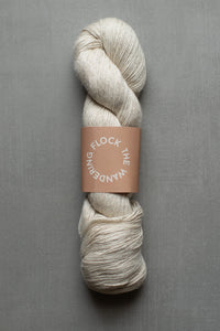 Ball of yarn with a label on a gray background