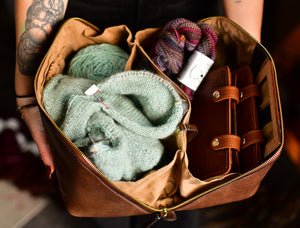 yarn inside leather handbag