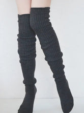 Load image into Gallery viewer, Dark gray ribbed knee-high socks on a white background