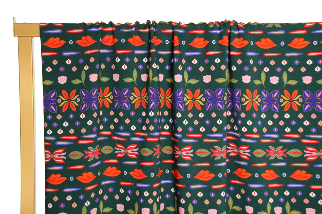 dark green viscose with fun flowers