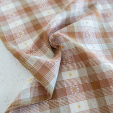 Load image into Gallery viewer, Close-up of checkered fabric with small floral patterns on a light background